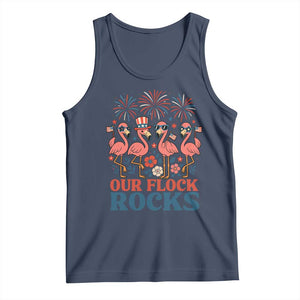 Our Flock Rocks Patriotic Flamingo Tank Top Funny 4th of July Family Matching TS02 Navy Print Your Wear