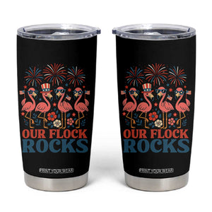 Our Flock Rocks Patriotic Flamingo Tumbler Cup Funny 4th of July Family Matching TS02 Black Print Your Wear