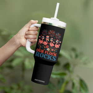 Our Flock Rocks Patriotic Flamingo Tumbler With Handle Funny 4th of July Family Matching TS02 Print Your Wear