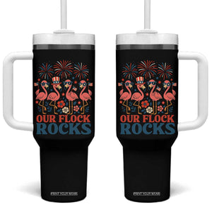 Our Flock Rocks Patriotic Flamingo Tumbler With Handle Funny 4th of July Family Matching TS02 One Size: 40 oz Black Print Your Wear