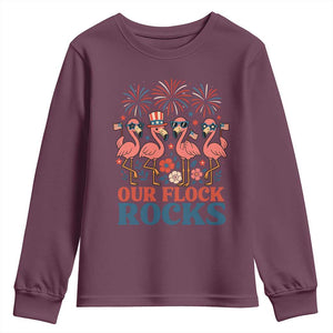 Our Flock Rocks Patriotic Flamingo Youth Sweatshirt Funny 4th of July Family Matching TS02 Maroon Print Your Wear