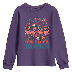 Our Flock Rocks Patriotic Flamingo Youth Sweatshirt Funny 4th of July Family Matching TS02 Purple Print Your Wear