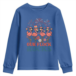 Our Flock Rocks Patriotic Flamingo Youth Sweatshirt Funny 4th of July Family Matching TS02 Royal Blue Print Your Wear
