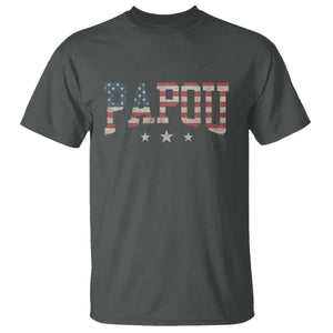 Papou T Shirt New Grandpa Fathers Day USA Flag Patriotic TS10 Dark Heather Print Your Wear
