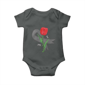 Parkinson's Awareness Baby Onesie Gray Ribbon Tulips Support Parkinsons Warrior TS02 Dark Heather Print Your Wear