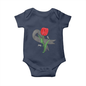 Parkinson's Awareness Baby Onesie Gray Ribbon Tulips Support Parkinsons Warrior TS02 Navy Print Your Wear