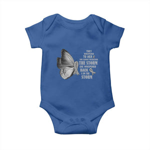 Parkinson's Awareness Baby Onesie She Whispered Back I Am The Storm Support Squad TS02 Royal Blue Print Your Wear