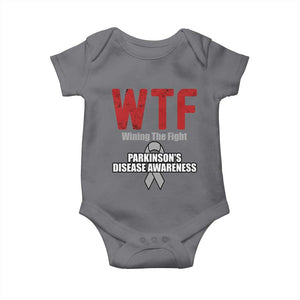 Parkinson's Awareness Baby Onesie WTF Winning The Fight Gray Ribbon Support Parkinsons Warriror TS02 Charcoal Print Your Wear