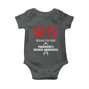 Parkinson's Awareness Baby Onesie WTF Winning The Fight Gray Ribbon Support Parkinsons Warriror TS02 Dark Heather Print Your Wear