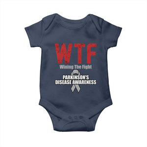 Parkinson's Awareness Baby Onesie WTF Winning The Fight Gray Ribbon Support Parkinsons Warriror TS02 Navy Print Your Wear