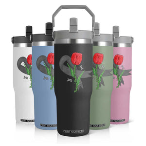 Parkinson's Awareness Flip Straw Tumbler Gray Ribbon Tulips Support Parkinsons Warrior TS02 Print Your Wear