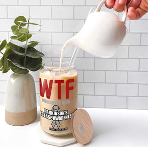 Parkinson's Awareness Glass Can WTF Winning The Fight Gray Ribbon Support Parkinsons Warriror TS02 Print Your Wear