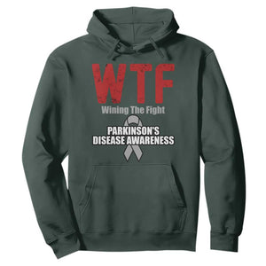 Parkinson's Awareness Hoodie WTF Winning The Fight Gray Ribbon Support Parkinsons Warriror TS02 Dark Forest Green Print Your Wear