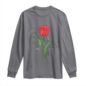 Parkinson's Awareness Long Sleeve Shirt Gray Ribbon Tulips Support Parkinsons Warrior TS02 Charcoal Print Your Wear