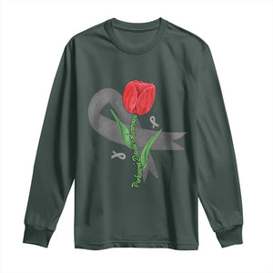 Parkinson's Awareness Long Sleeve Shirt Gray Ribbon Tulips Support Parkinsons Warrior TS02 Dark Forest Green Print Your Wear
