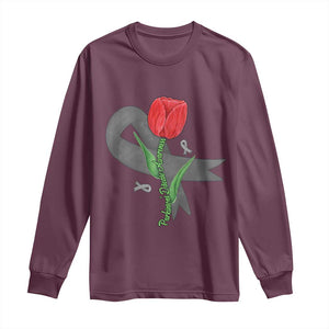 Parkinson's Awareness Long Sleeve Shirt Gray Ribbon Tulips Support Parkinsons Warrior TS02 Maroon Print Your Wear