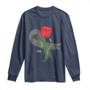 Parkinson's Awareness Long Sleeve Shirt Gray Ribbon Tulips Support Parkinsons Warrior TS02 Navy Print Your Wear