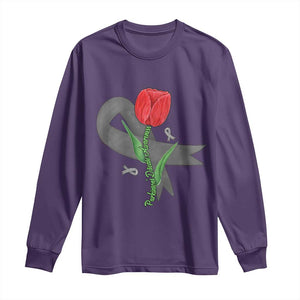 Parkinson's Awareness Long Sleeve Shirt Gray Ribbon Tulips Support Parkinsons Warrior TS02 Purple Print Your Wear