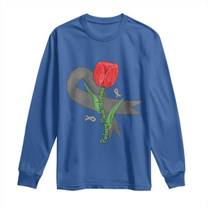 Parkinson's Awareness Long Sleeve Shirt Gray Ribbon Tulips Support Parkinsons Warrior TS02 Royal Blue Print Your Wear