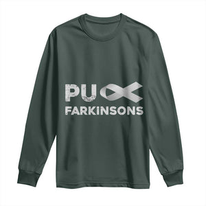 Parkinson's Awareness Long Sleeve Shirt Puck Farkinsons Parkinson's Silver Gray Ribbon TS02 Dark Forest Green Print Your Wear