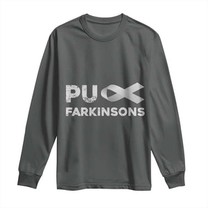 Parkinson's Awareness Long Sleeve Shirt Puck Farkinsons Parkinson's Silver Gray Ribbon TS02 Dark Heather Print Your Wear