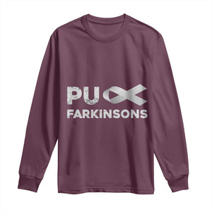 Parkinson's Awareness Long Sleeve Shirt Puck Farkinsons Parkinson's Silver Gray Ribbon TS02 Maroon Print Your Wear