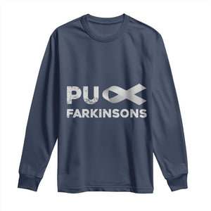 Parkinson's Awareness Long Sleeve Shirt Puck Farkinsons Parkinson's Silver Gray Ribbon TS02 Navy Print Your Wear