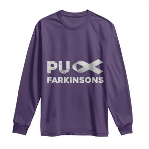 Parkinson's Awareness Long Sleeve Shirt Puck Farkinsons Parkinson's Silver Gray Ribbon TS02 Purple Print Your Wear