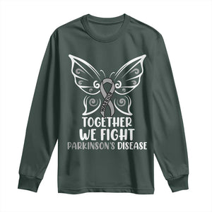 Parkinson's Awareness Long Sleeve Shirt We Fight Together Support Squad Gray Ribbon Butterfly TS02 Dark Forest Green Print Your Wear