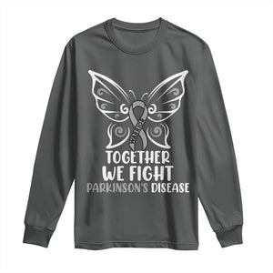 Parkinson's Awareness Long Sleeve Shirt We Fight Together Support Squad Gray Ribbon Butterfly TS02 Dark Heather Print Your Wear