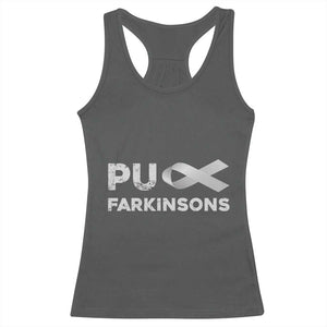 Parkinson's Awareness Racerback Tank Top Puck Farkinsons Parkinson's Silver Gray Ribbon TS02 Dark Heather Print Your Wear