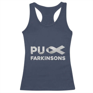 Parkinson's Awareness Racerback Tank Top Puck Farkinsons Parkinson's Silver Gray Ribbon TS02 Navy Print Your Wear