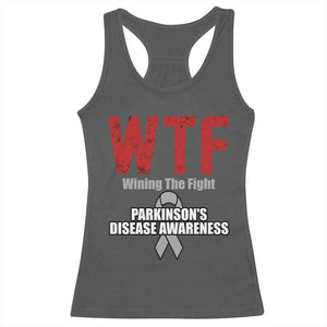 Parkinson's Awareness Racerback Tank Top WTF Winning The Fight Gray Ribbon Support Parkinsons Warriror TS02 Dark Heather Print Your Wear