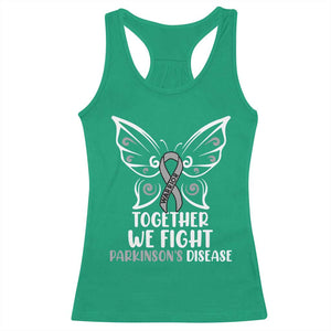 Parkinson's Awareness Racerback Tank Top We Fight Together Support Squad Gray Ribbon Butterfly TS02 Irish Green Print Your Wear