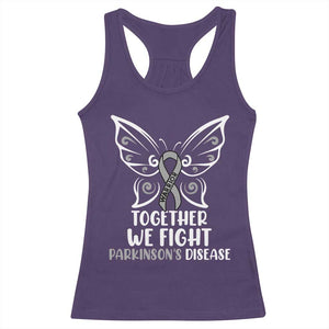 Parkinson's Awareness Racerback Tank Top We Fight Together Support Squad Gray Ribbon Butterfly TS02 Purple Print Your Wear