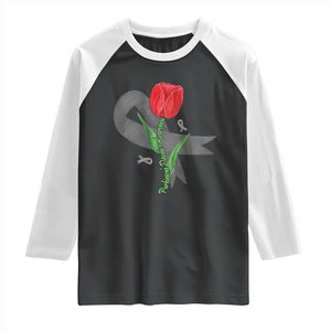Parkinson's Awareness Raglan Shirt Gray Ribbon Tulips Support Parkinsons Warrior TS02 Black White Print Your Wear
