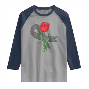 Parkinson's Awareness Raglan Shirt Gray Ribbon Tulips Support Parkinsons Warrior TS02 Sport Gray Navy Print Your Wear