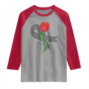 Parkinson's Awareness Raglan Shirt Gray Ribbon Tulips Support Parkinsons Warrior TS02 Sport Gray Red Print Your Wear