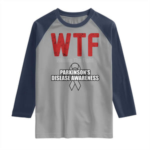 Parkinson's Awareness Raglan Shirt WTF Winning The Fight Gray Ribbon Support Parkinsons Warriror TS02 Sport Gray Navy Print Your Wear
