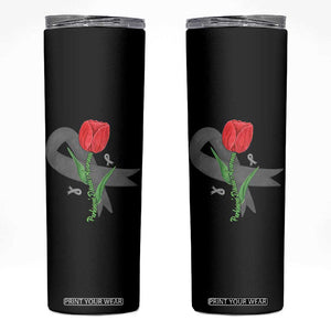 Parkinson's Awareness Skinny Tumbler Gray Ribbon Tulips Support Parkinsons Warrior TS02 Black Print Your Wear