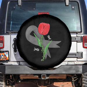 Parkinson's Awareness Spare Tire Cover Gray Ribbon Tulips Support Parkinsons Warrior TS02 No hole Black Print Your Wear