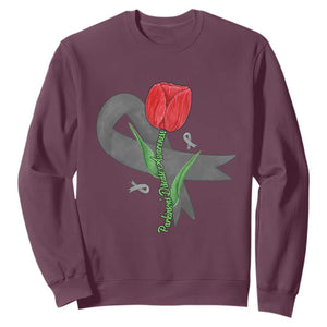 Parkinson's Awareness Sweatshirt Gray Ribbon Tulips Support Parkinsons Warrior TS02 Maroon Print Your Wear