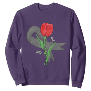 Parkinson's Awareness Sweatshirt Gray Ribbon Tulips Support Parkinsons Warrior TS02 Purple Print Your Wear