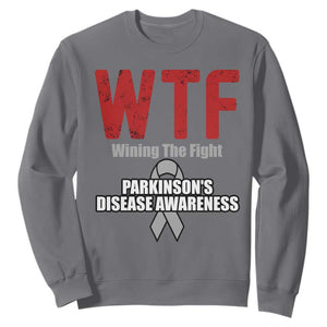 Parkinson's Awareness Sweatshirt WTF Winning The Fight Gray Ribbon Support Parkinsons Warriror TS02 Charcoal Print Your Wear