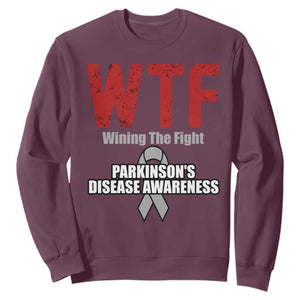 Parkinson's Awareness Sweatshirt WTF Winning The Fight Gray Ribbon Support Parkinsons Warriror TS02 Maroon Print Your Wear