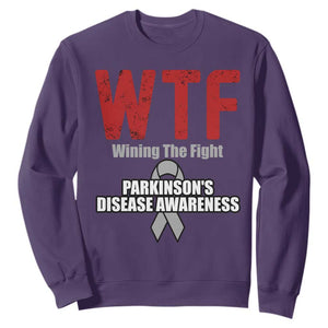 Parkinson's Awareness Sweatshirt WTF Winning The Fight Gray Ribbon Support Parkinsons Warriror TS02 Purple Print Your Wear