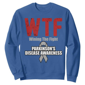 Parkinson's Awareness Sweatshirt WTF Winning The Fight Gray Ribbon Support Parkinsons Warriror TS02 Royal Blue Print Your Wear