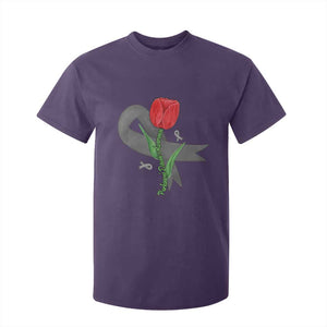 Parkinson's Awareness T Shirt For Kid Gray Ribbon Tulips Support Parkinsons Warrior TS02 Purple Print Your Wear