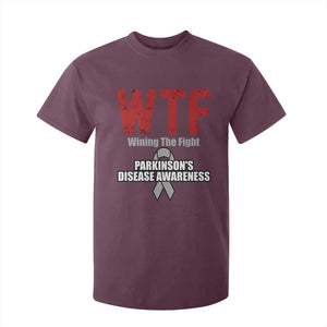 Parkinson's Awareness T Shirt For Kid WTF Winning The Fight Gray Ribbon Support Parkinsons Warriror TS02 Maroon Print Your Wear