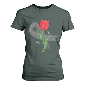 Parkinson's Awareness T Shirt For Women Gray Ribbon Tulips Support Parkinsons Warrior TS02 Dark Forest Green Print Your Wear